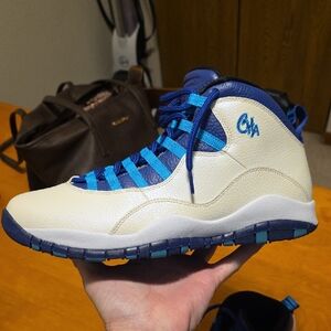 Jordan Cream and Blue High-Top Sneakers